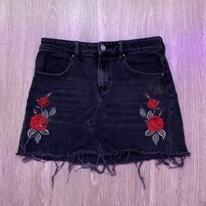 Pacsun LA Roses Black Denim Mini Skirt